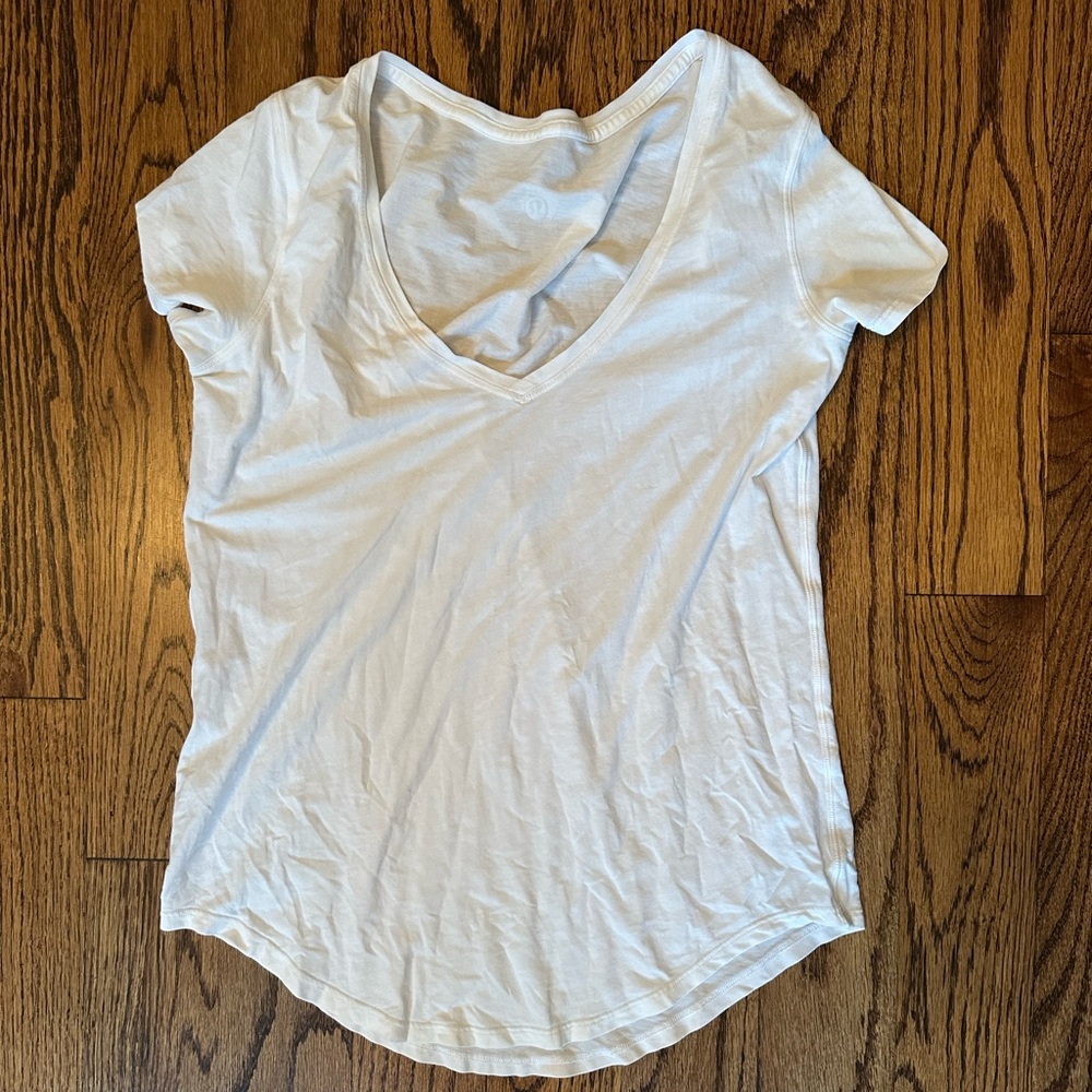 lululemon athletica White V-Neck Short Sleeve Tee